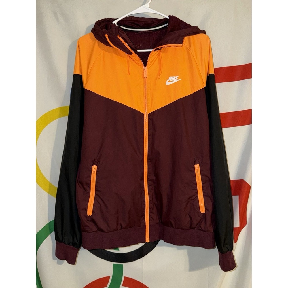 Nike Windbreaker Mens Medium Orange Red Full Zip Hooded